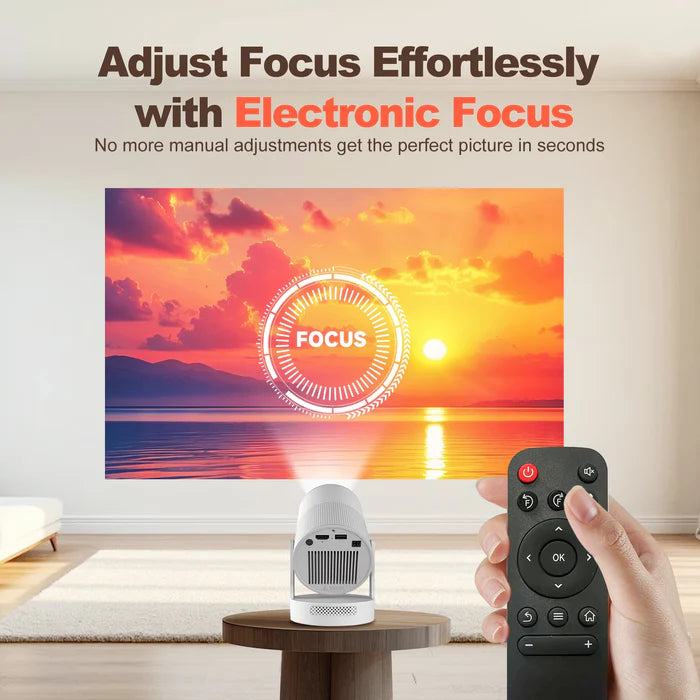 UItra Portable Projector with Electronic Focus 720P 260ANSI Speaker Android 11 BT5.4 180° flexible Home Outdoor