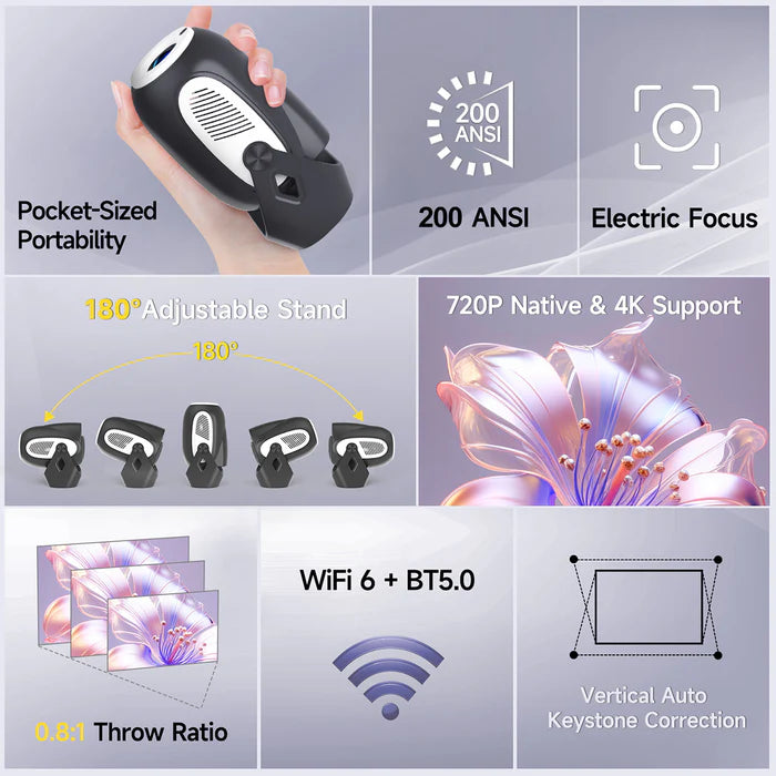 Electronic Focus Projector Android 11 Dual Wifi6 200ANSI Allwinner H713 BT5.0 Home Cinema Outdoor Projetor