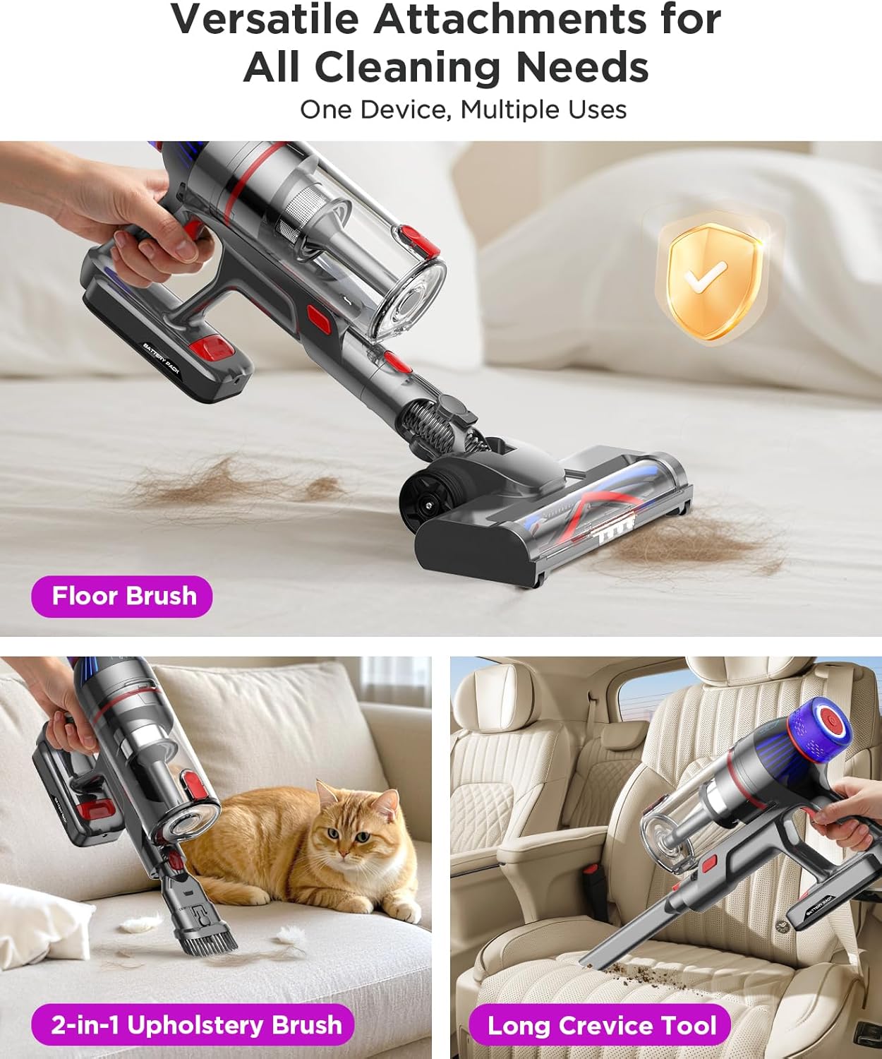 Cordless Stick Vacuum Cleaner: 550W Powerful Suction, LED Display, 55 Min Runtime, Anti-Tangle Brush, Rechargeable Battery, Lightweight for Home, Pet Hair, Hard Floors, Carpet1 pcs