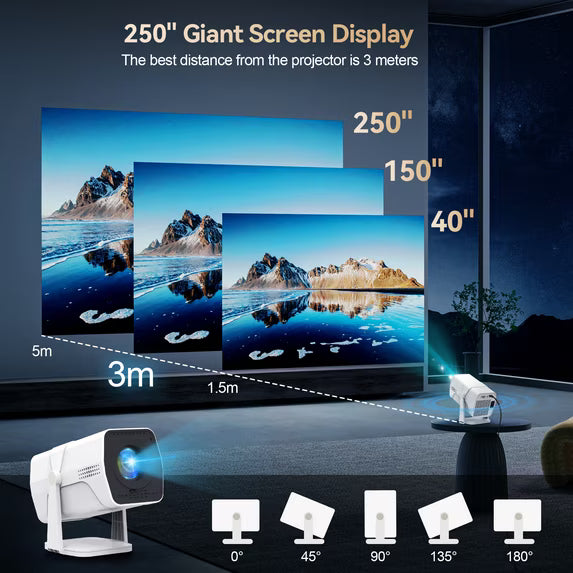 Smart Projector 4K Support, 1080P Portable Mini Projector with WiFi and Bluetooth, 180° Rotatable Outdoor Movie Projector for Home Theater/Party