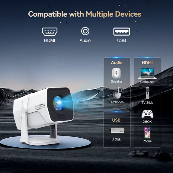 Smart Projector 4K Support, 1080P Portable Mini Projector with WiFi and Bluetooth, 180° Rotatable Outdoor Movie Projector for Home Theater/Party