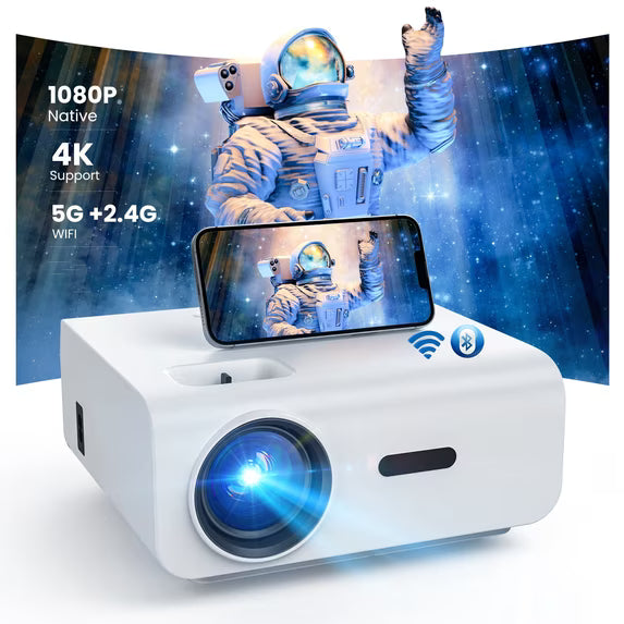 1080P Mini Projector, Support 4K Projector with 5G WiFi and Bluetooth