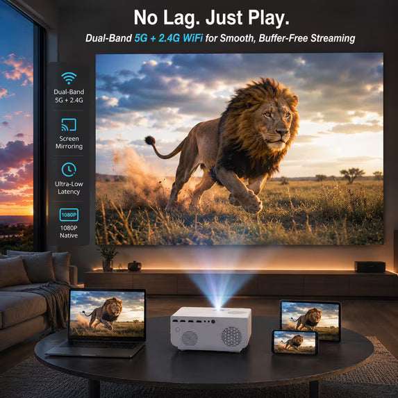 1080P Mini Projector, Support 4K Projector with 5G WiFi and Bluetooth